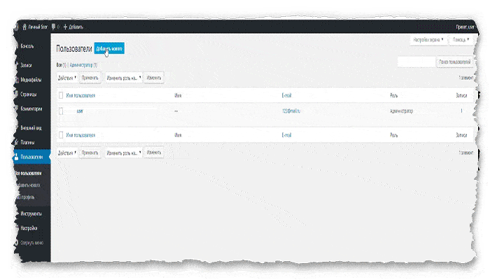 раздел пользователи WordPress