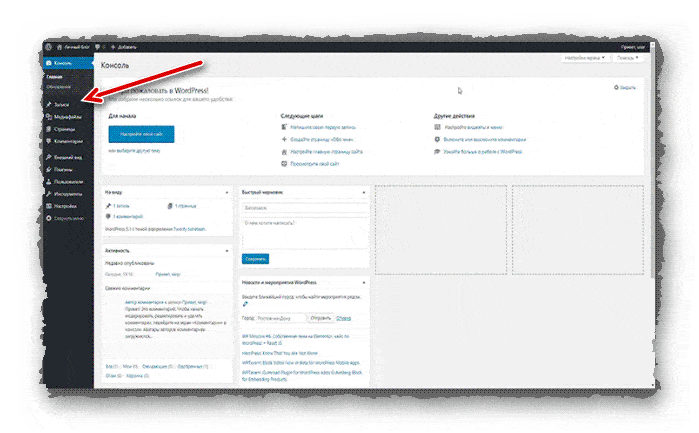 консоль WordPress