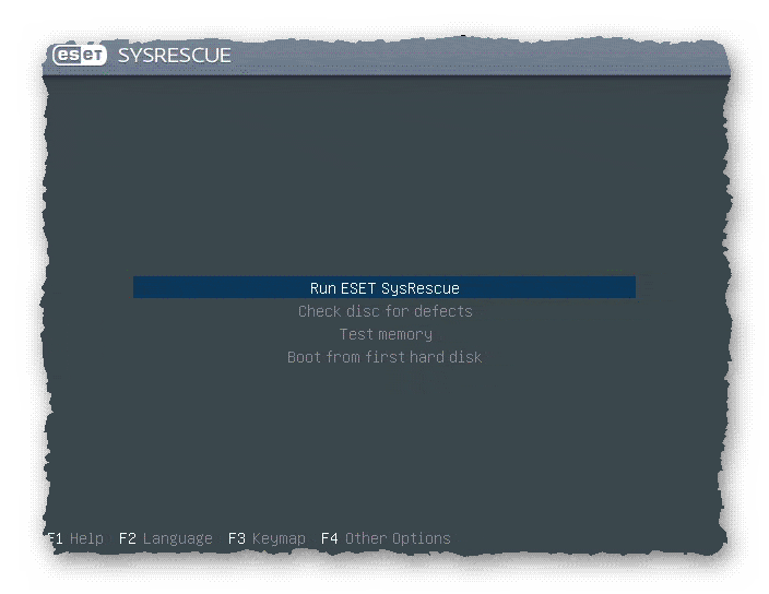 меню запуска диска восстановления ESET