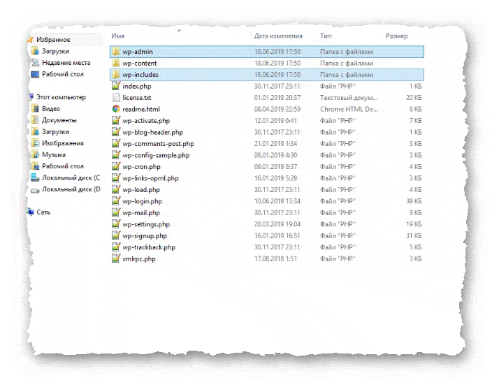 папки wp-admin и wp-includes