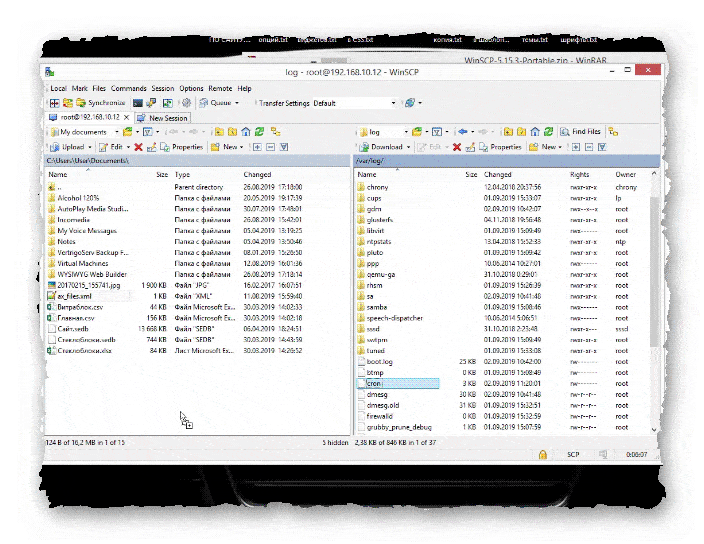 скачивание и закачивание файлов в WinSCP