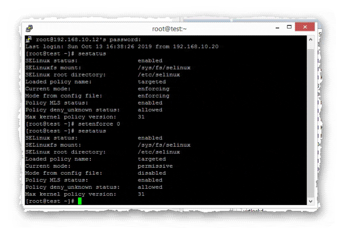 проверка статуса Selinux