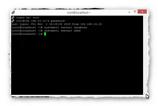 перезапуск sshd и iptables