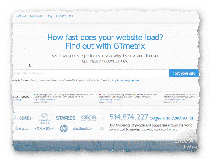 Онлайн-Сервис GTmetrix