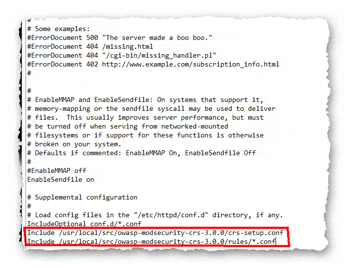 подключение правил OWASP