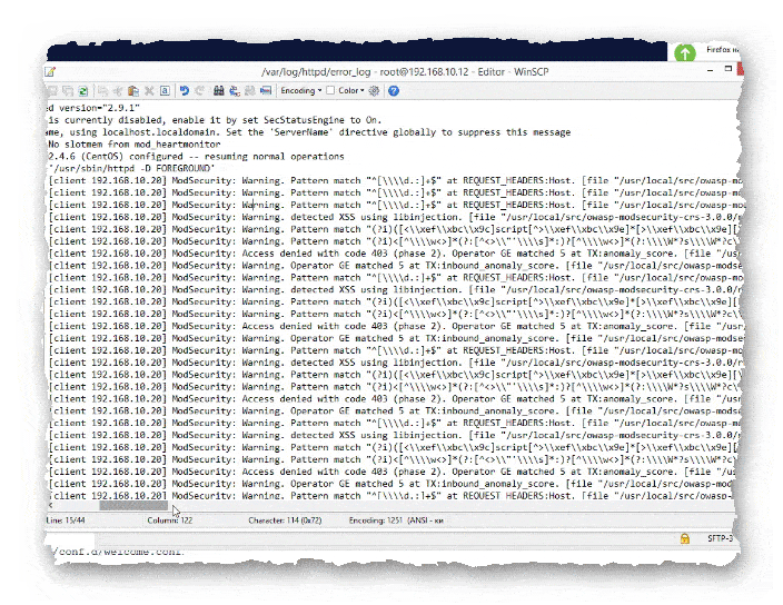 блокировка ModSecurity вредоносного запроса