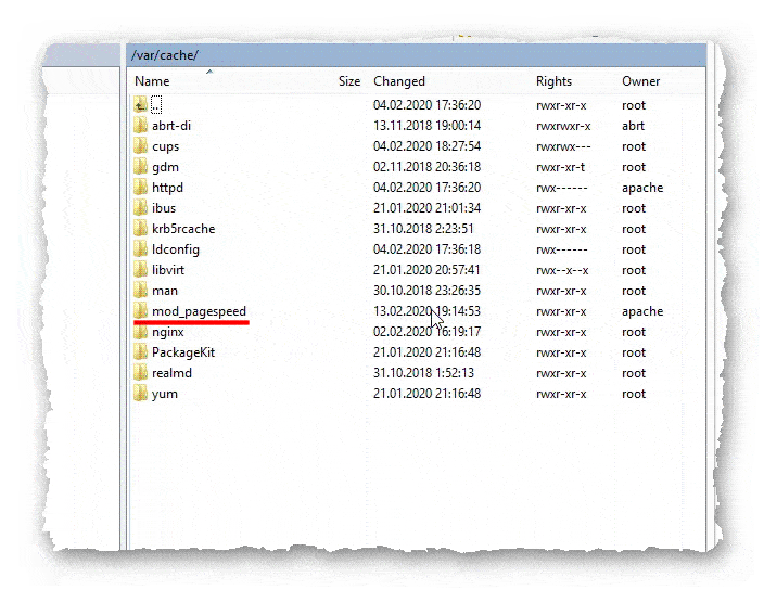 директория кэша модуля PageSpeed в Apache