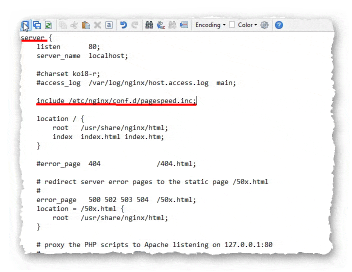 подключение файла базовой конфигурации ngx_pagespeed