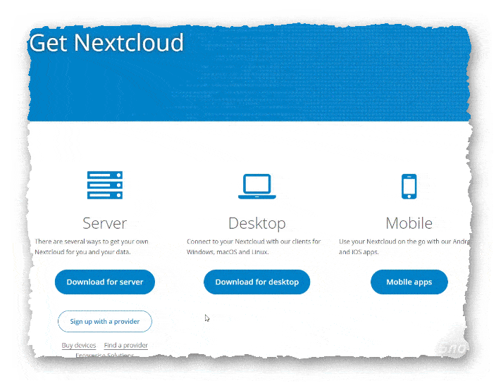 раздел для скачивания Nextcloud