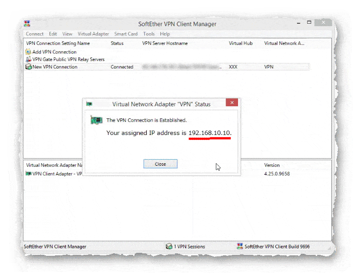 подключение к серверу программой SoftEther VPN Client Manager