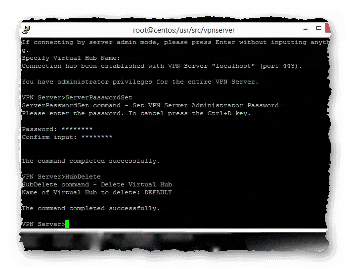удаление хаба по умолчанию в SoftEtherVPN сервере