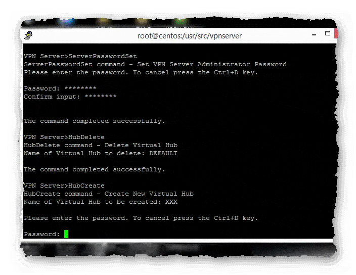 создание нового хаба в SoftEtherVPN сервере