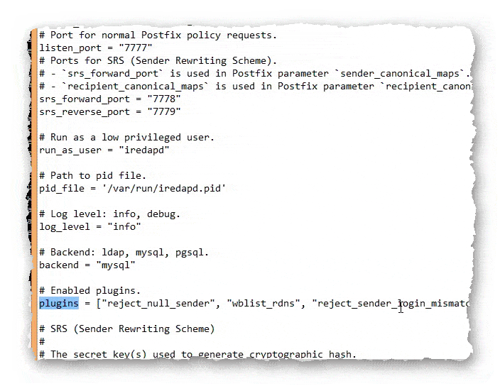 активированные плагины iRedMail в /opt/iredapd/settings.py