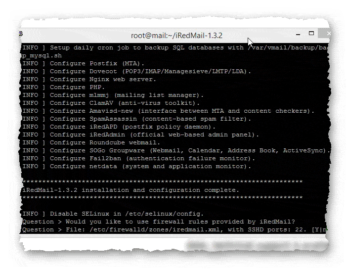 запрос на настройку брадмауэра мастера установки iRedMail
