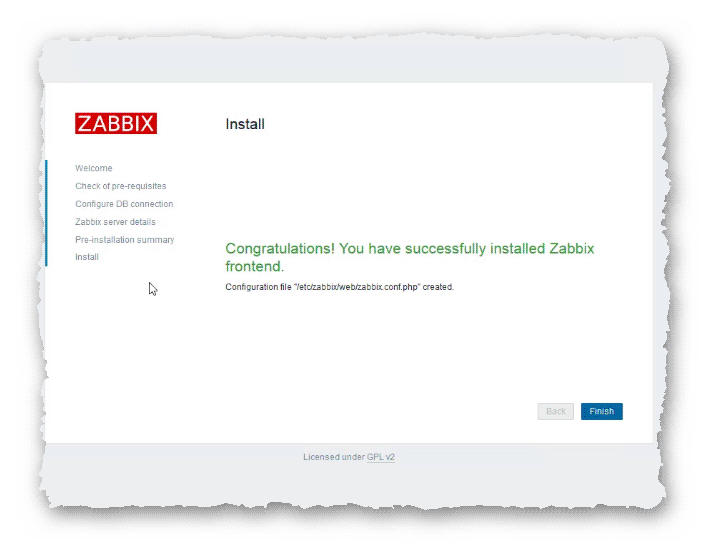 страница поздравления с успешной установкой frontend Zabbix
