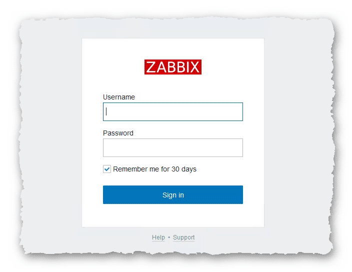 форма входа в панель управления Zabbix