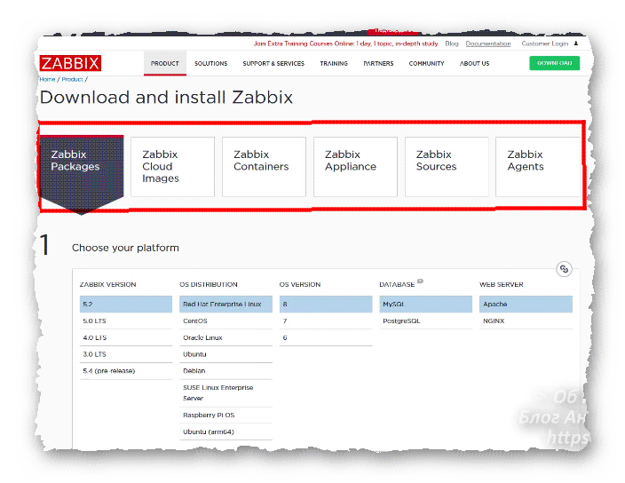 раздел загрузок на сайте разработчиков Zabbix