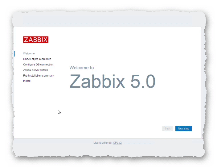 страница приветствия установщика веб-панели сервера Zabbix