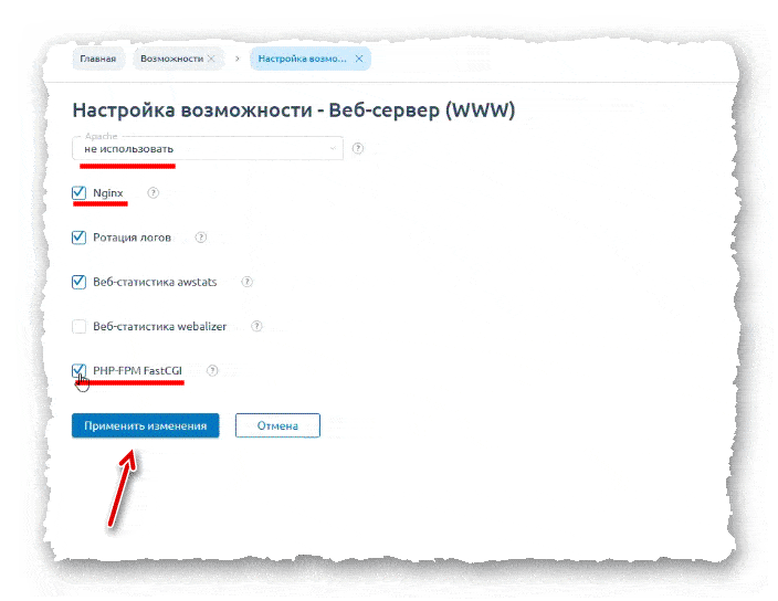 запуск Nginx в ISPmanager 6