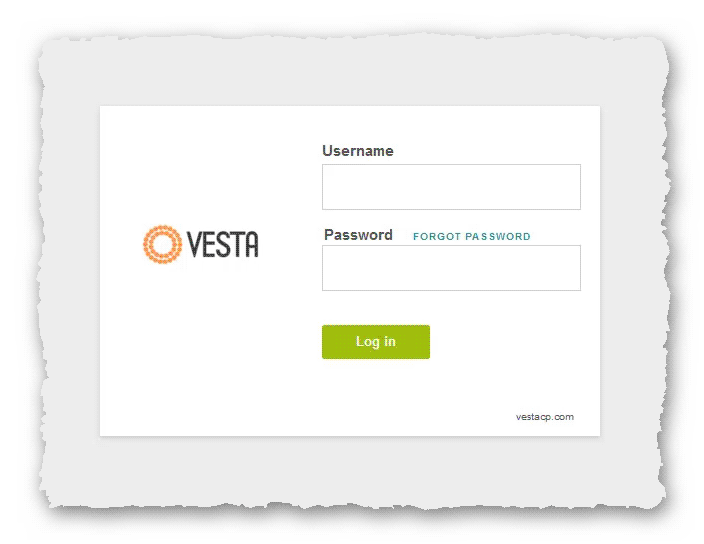 форма входа в панель VestaCP