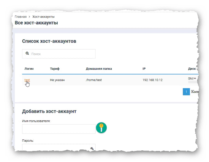 список хост-аккаунтов в BrainyCP