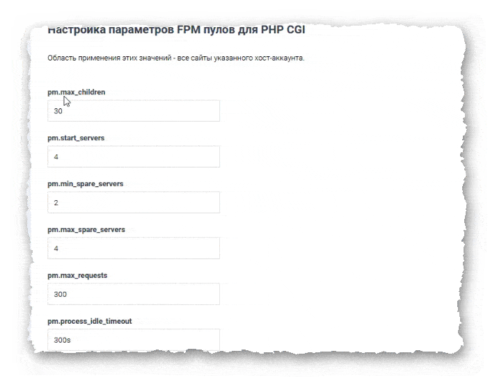 настройки параметров FPM пулов в BrainyCP