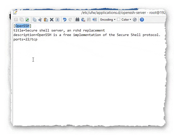файл с правилами для OpenSSH в UFW