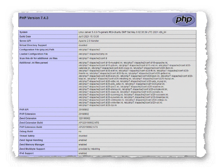 информация об установленном php